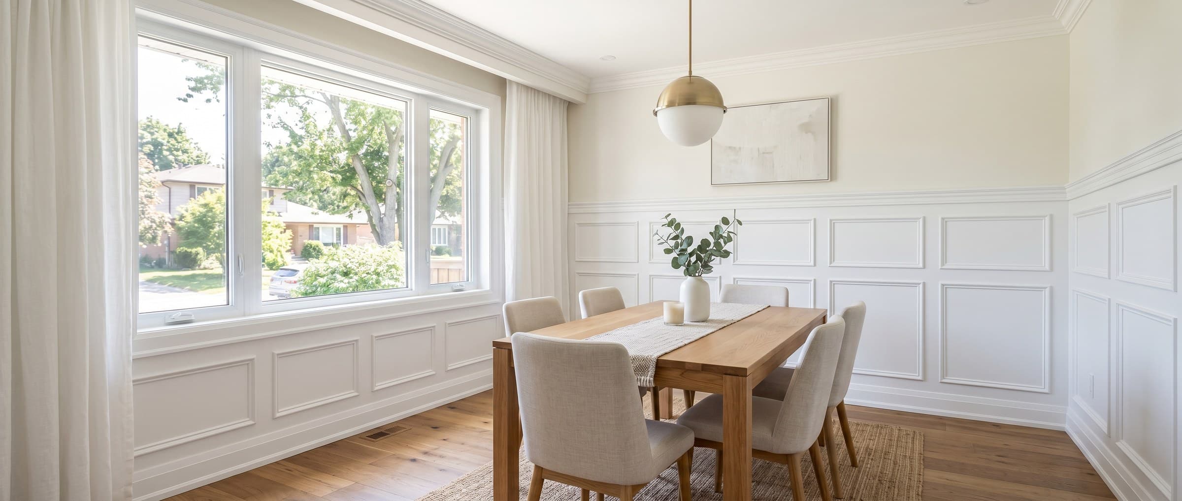 Same room after — wainscoting, casings and a finished doorway