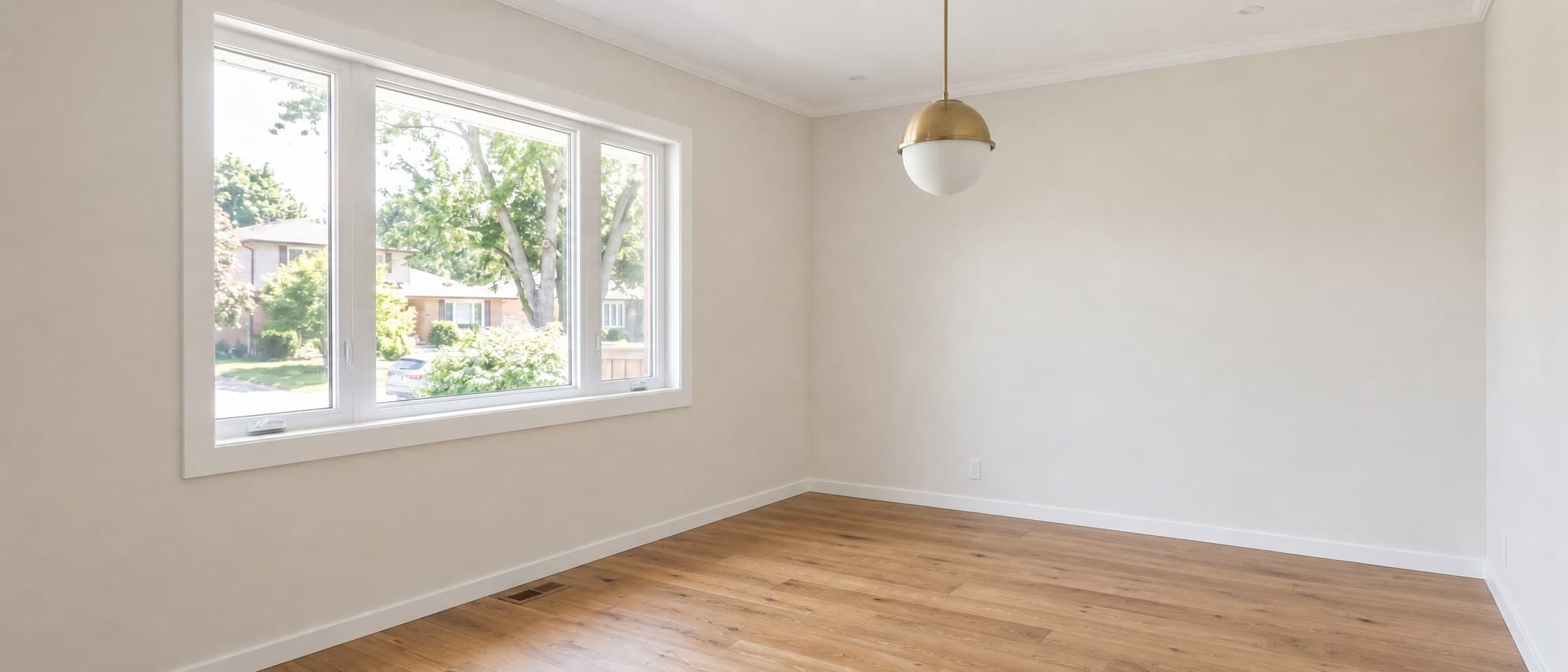 Room before finish carpentry — bare drywall and builder-grade trim